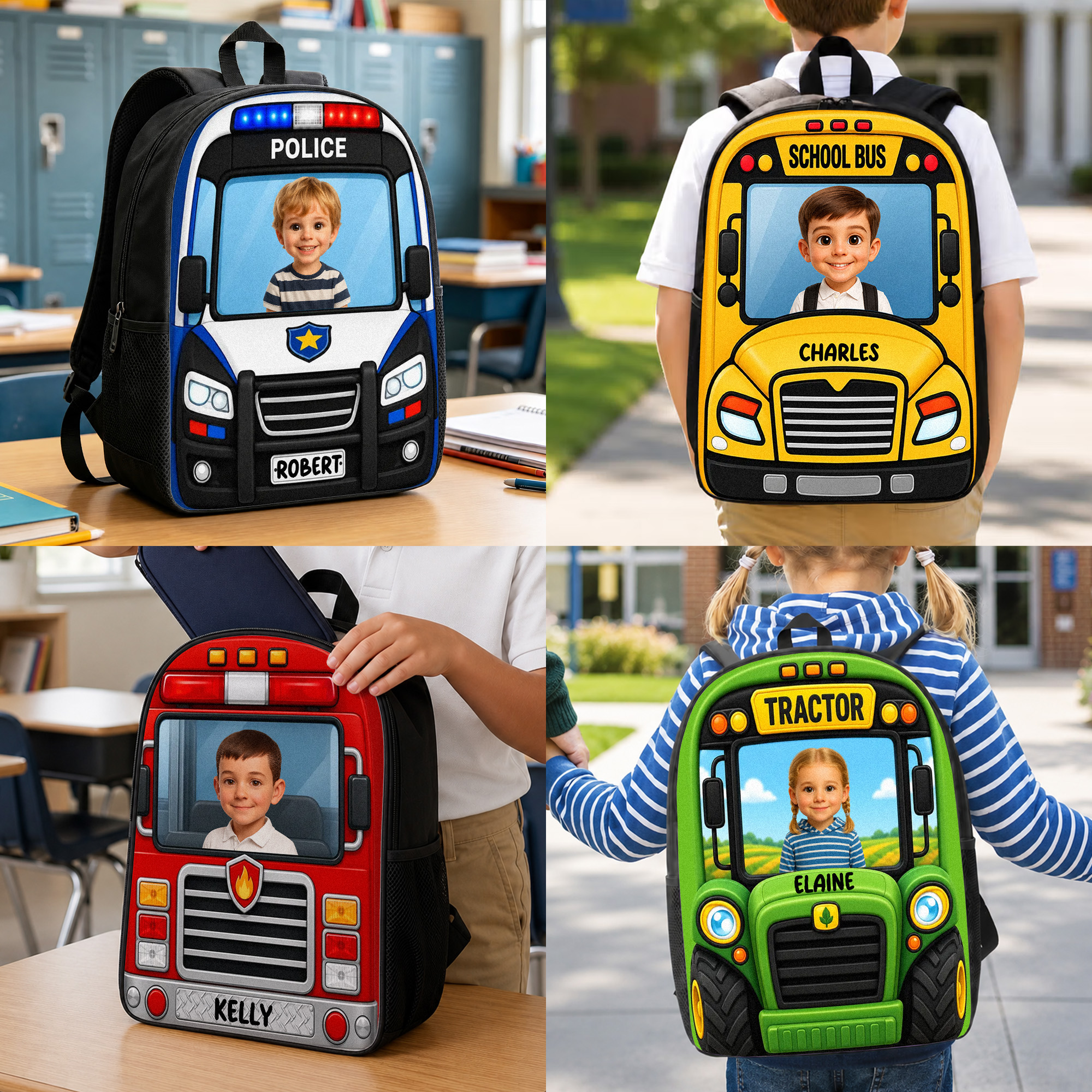 Individuell gestalteter Rucksack mit großem Fassungsvermögen und 3D-Effekt-Motiv im Fotodesign für den Schulanfang – Geburtstagsgeschenk für Jungen und Mädchen