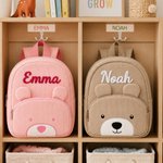 Gepersonaliseerde schattige ribfluwelen teddy rugzak met 3D-naam van gevlochten koord verjaardags- en schoolcadeau voor kinderen