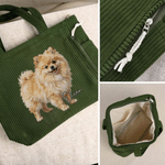Personalized Oil Painting Style Pet Photo Large Capacity Corduroy Tote Bag with Name Daily Use Travel Birthday Gift for Pet Owners Lovers