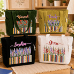 Personalized Colorful Book Birth Flower Large Capacity Corduroy Tote Bag with Name Back to School Birthday Gift for Literary Lovers Friends
