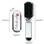 Personalised Birth Flower 2-In-1 Foldable Makeup Mirror Hair Brush with Name Travel Daily Use Birthday Gift for Mothers Women Girls