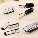 Personalised Birth Flower 2-In-1 Foldable Makeup Mirror Hair Brush with Name Travel Daily Use Birthday Gift for Mothers Women Girls