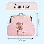 Personalized Retro Birth Flower Portable PU Leather Coin Handbag with Name Daily Use Birthday Anniversary Gift for Family Friends