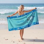 Personalized Sea Turtle Palm Leaf Colourful Beach Towel with Name Outdoor Use Beach Party Birthday Gift for Ocean Lovers Families Kids
