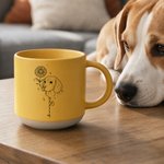 Personalised Line Art Style Birth Flower Pet Portrait Photo 12 oz Ceramic Mug with Handle and Name Birthday Christmas Gift for Pet Owners Lovers