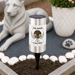 Personalisiertes Solar Grablicht mit Trauerspruch & Foto von Hund & Katze | mit Namen & Datum | Erinnerung Geschenk für trauernde Herrchen & Frauchen