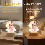 Personalized Birth Flower Fairy Moon Acrylic LED Night Light with Name and Wooden Base Birthday Gift for Newborn