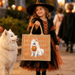 Personalized Cute Pet Photo Pumpkin Large Capacity Tote Bag with Name Halloween Party Trick or Treat Gift for Kids Pet Owners