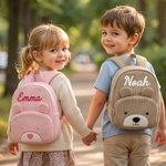 Gepersonaliseerde schattige ribfluwelen teddy rugzak met 3D-naam van gevlochten koord verjaardags- en schoolcadeau voor kinderen
