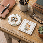 Personalised Hand-Drawn Style Border Pet Photo Square Round Ceramic Coaster with Name Home Decor Birthday Gift for Pet Owner