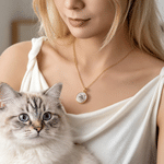 Personalized Pet Photo Pearl Effect Heart Shaped & Round Pendant Necklace with Engraved Text Anniversary Memorial Birthday Gift for Pet Owners Parents