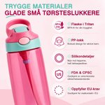 Personlig barnevannflaske 475 ml med søtt skogsdyrdesign navn og silikonsugerør bursdags og skolestartgave til gutter og jenter
