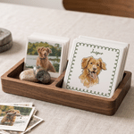Personalised Hand-Drawn Style Border Pet Photo Square Round Ceramic Coaster with Name Home Decor Birthday Gift for Pet Owner