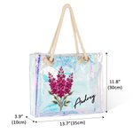 Personalised Colourful Holographic Birth Stone Flower Design Clear Tote Bag with Name Beach Party Birthday Gift for Women