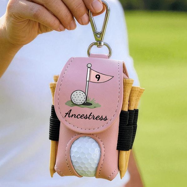Personalized Numbered Golf Hole Flag PU Leather Golf Ball Bag with Name and Tees Holder Golf Club Birthday Gift for Golfers Golf Lovers