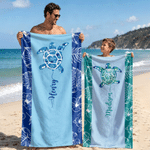 Personalized Sea Turtle Palm Leaf Colourful Beach Towel with Name Outdoor Use Beach Party Birthday Gift for Ocean Lovers Families Kids