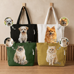 Personalized Oil Painting Style Pet Photo Large Capacity Corduroy Tote Bag with Name Daily Use Travel Birthday Gift for Pet Owners Lovers