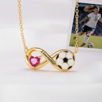 Personalized Dainty Soccer Infinity Symbol Birthstone Necklace with Engraved Text Graduation Sports Birthday Gift for Soccer Player Lover