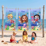 Toalla de playa personalizada de secado rápido con personaje 3D animales marinos y nombre para vacaciones en la playa regalo de cumpleaños para todos