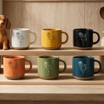 Personalised Line Art Style Birth Flower Pet Portrait Photo 12 oz Ceramic Mug with Handle and Name Birthday Christmas Gift for Pet Owners Lovers