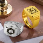 Anillo de sello personalizado con logo escolar escudo de armas y texto cuadrado grabado regalo de cumpleaños para hombres o graduados