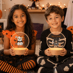 Personalised Halloween Dog Acrylic LED Night Light with Name and Wooden Base Room Decor Halloween Gift for Kids