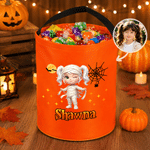 Personalized Halloween Theme Photo Star Design LED Light Bucket Bag with Name Trick or Treat Activity Halloween Gift for Kids