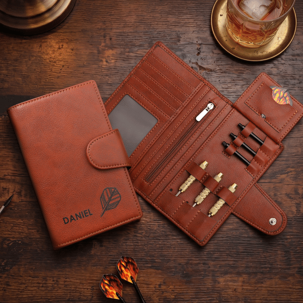 Personalized Retro Dart Name Foldable PU Leather Wallet with Card Slots Dart Storage Anniversary Birthday Gift for Man Dad Husband