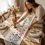 Personalized Watercolor Wildflowers Table Runner with Name and Date Table Decor Bridal Shower Wedding Gift for Couple Newlywed