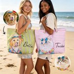 Personalised Watercolour Pet Photo Large Capacity Zippered Tote Bag with Name Beach Party Travel Use Holiday Birthday Gift for Pet Owner Lover