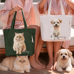 Personalized Oil Painting Style Pet Photo Large Capacity Corduroy Tote Bag with Name Daily Use Travel Birthday Gift for Pet Owners Lovers