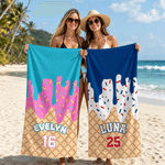 Personalised Ice Cream Drip Quick Dry Beach Towel with Name and Number Pool Party Travel Gift for Sports Lovers