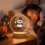 Personalised Halloween Dog Acrylic LED Night Light with Name and Wooden Base Room Decor Halloween Gift for Kids