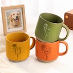 Personalised Line Art Style Birth Flower Pet Portrait Photo 12 oz Ceramic Mug with Handle and Name Birthday Christmas Gift for Pet Owners Lovers