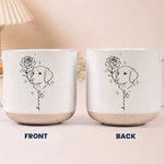 Personalised Line Art Style Birth Flower Pet Portrait Photo 12 oz Ceramic Mug with Handle and Name Birthday Christmas Gift for Pet Owners Lovers