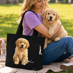 Personalized Oil Painting Style Pet Photo Large Capacity Corduroy Tote Bag with Name Daily Use Travel Birthday Gift for Pet Owners Lovers