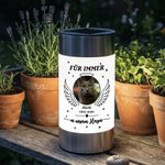 Personalisiertes Solar Grablicht mit Trauerspruch & Foto von Hund & Katze | mit Namen & Datum | Erinnerung Geschenk für trauernde Herrchen & Frauchen