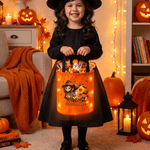 Personalised Halloween Theme Photo Comic Style Cartoon Character LED Light Bucket Bag with Name Halloween Trick or Treat Activity Gift for Kids