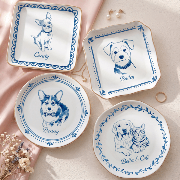Personalised Glaze Effect Pet Photo Design Ceramic Jewellery Dish with Name Home Decor Birthday Gift for Pet Owner