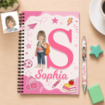 Personalised Cute 3D-Effect Artwork Cartoon Photo Spiral Notebook with Name and Ballpoint Pen Daily Use Back to School Birthday Gift for Kids Students