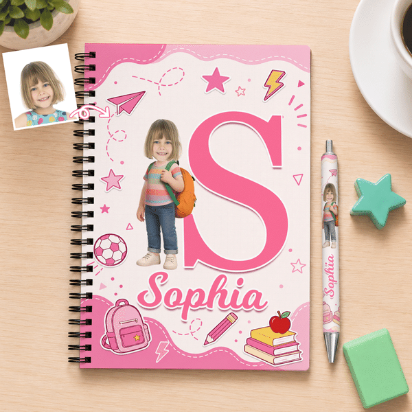 Personalised Cute 3D-Effect Artwork Cartoon Photo Spiral Notebook with Name and Ballpoint Pen Daily Use Back to School Birthday Gift for Kids Students