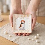 Personalised Watercolour Style Pet Photo Striped Ceramic Trinket Jewellery Dish with Name Home Decor Birthday Gift for Women Pet Lovers