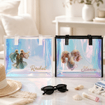 Personalized Gilded Silk Effect Zodiac Constellation Clear Hologram Waterproof Tote Bag with Name Summer Vacation Birthday Gift for Friends Girls