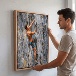 Stampa su tela personalizzata in stile pittura a olio con tema dell'arrampicata, con foto e nome - Decorazione da parete. Spedizione dagli Stati Uniti. Regalo per l'inaugurazione della casa per gli am