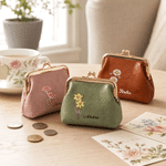 Personalized Retro Birth Flower Portable PU Leather Coin Handbag with Name Daily Use Birthday Anniversary Gift for Family Friends