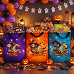Personalised Halloween Theme Photo Comic Style Cartoon Character LED Light Bucket Bag with Name Halloween Trick or Treat Activity Gift for Kids