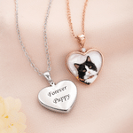 Personalized Pet Photo Pearl Effect Heart Shaped & Round Pendant Necklace with Engraved Text Anniversary Memorial Birthday Gift for Pet Owners Parents