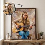 Personalised Oil Painting Style Guitarist Photo Canvas Prints with Name Home Decor Ship from USA Birthday Gift for Guitar Lover