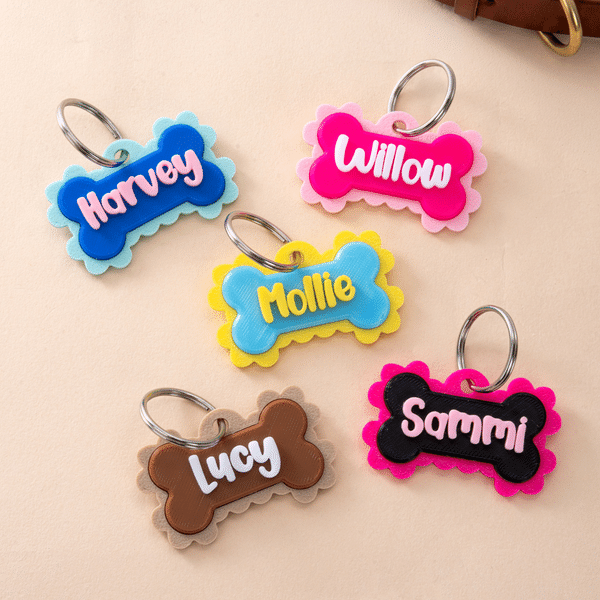 Personalised 3D Printed Bone Pet Name Tag with Phone Number  Dog ID Keyring Birthday Gift for Pet Owners Lovers