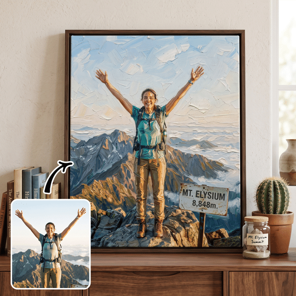 Stampa su tela personalizzata in stile pittura a olio con tema dell'arrampicata, con foto e nome - Decorazione da parete. Spedizione dagli Stati Uniti. Regalo per l'inaugurazione della casa per gli am
